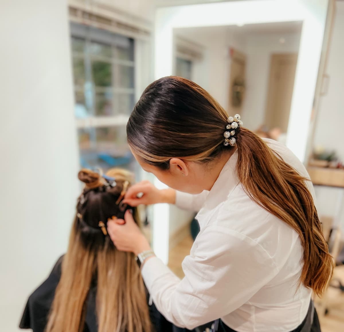 Hair styling session in progress